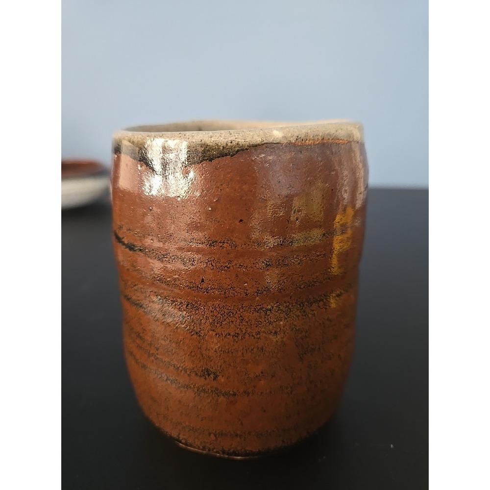 Stoneware Art Studio Pottery 4.5 x 3 Brown Glazed Pen Catch All Jar Vase